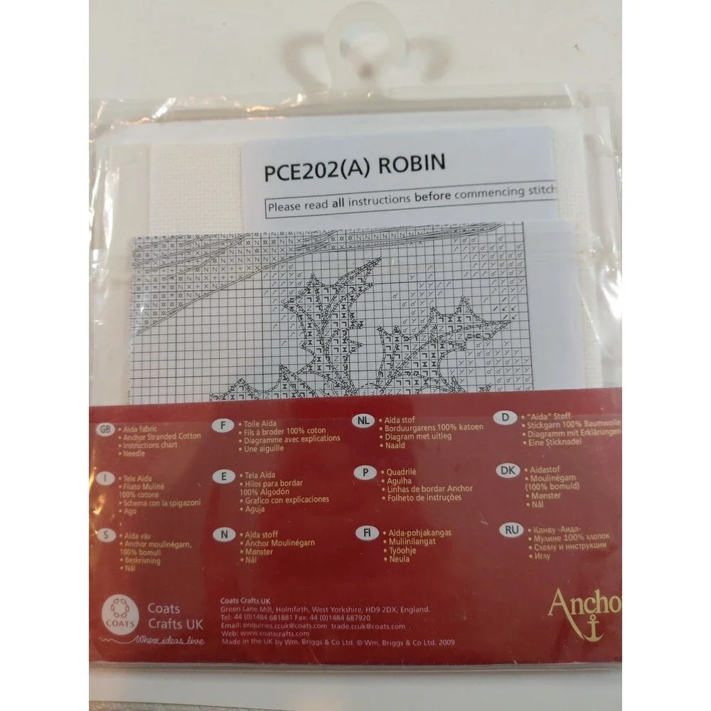 Anchor PCE202 Robin Counted Cross Stitch Kit - Bird & Holly Design, UK Made